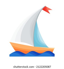 Cute cartoon yacht on white background