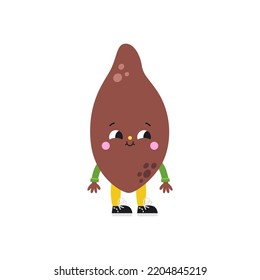 Cute cartoon yam illustration on a white background. Funny colorful character.