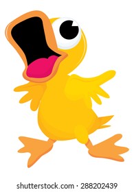 Cute cartoon yellow baby duck vector stock illustration.