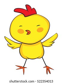 cute  cartoon yellow baby rooster. No gradient. Vector EPS 10. 