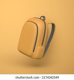 Cute cartoon yellow backpack. 3d realistic school bag. Back to school concept. Vector illustration.