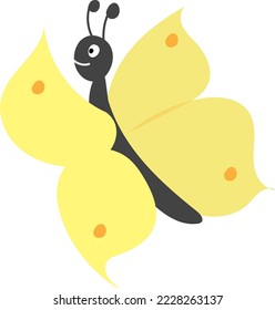 Cute cartoon yellow butterfly. Cartoon vector illustration for children isolated on white background.