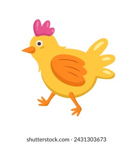 Lindo pollo amarillo de dibujos animados. Ilustración de vector 