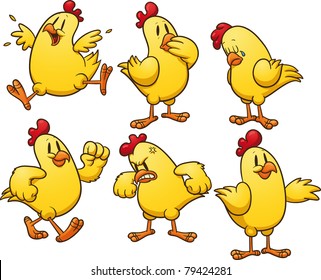 Cute cartoon yellow chicken. Vector illustration with simple gradients. All elements in separate layers for easy editing.