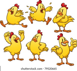 Cute cartoon yellow chicken. Vector illustration with simple gradients. All in separate layers for easy editing.