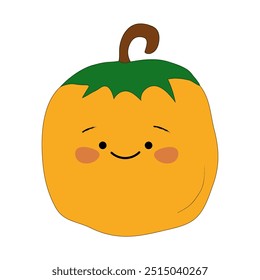 Cute cartoon yellow colored pumpkin with a smile . Illustration for Halloween, Thanksgiving or harvest festival . Vector flat illustration 