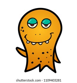 Cute cartoon yellow cunning, smiling monster. Vector octopus character. Halloween design for print, stickers, t-shirt, illustration, logo, emblem or any other things like books, 	
clothes and toys