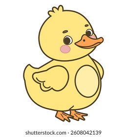 Cute cartoon yellow duckling vector illustration isolated on white background	