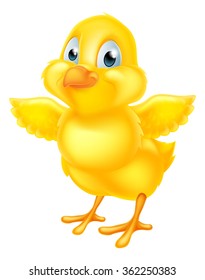 A cute cartoon yellow Easter chick baby chicken bird with wings out