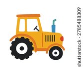 Cute cartoon yellow farm tractor flat vector illustration