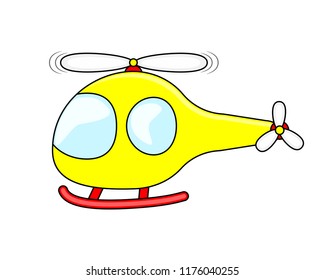 Ilustración vectorial amarilla linda del helicóptero de la historieta aislada en el fondo blanco.