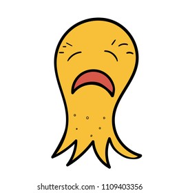 Cute cartoon yellow monster is crying. Vector octopus character. Design for print, stickers, t-shirt, illustration, logo, emblem or any other things like books, 	
clothes and toys