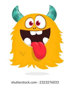 Cute cartoon yellow monster showing his tongue