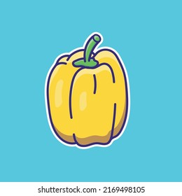 Cute cartoon yellow pepper in vector illustration. Isolated food vector. Flat cartoon style