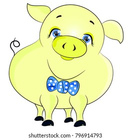 cute cartoon yellow pig vector illustration.