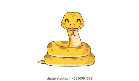 Charme desenhos animados amarelo cascavel ilustração vetor arte adorável sorridente personagem réptil