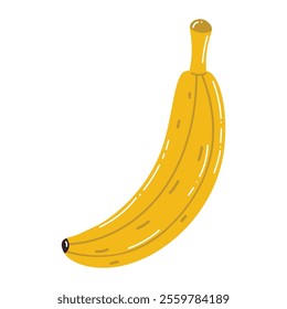 Cute cartoon yellow ripe banana in flat style. Tropical fruit isolated on white background.