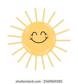 Cute cartoon yellow smiling sun for children's illustration