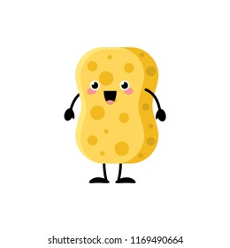 Cute cartoon yellow sponge character vector illustration isolated on white background.