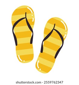 Cute cartoon yellow striped flip flops in flat style. Beach shoes isolated on white background.