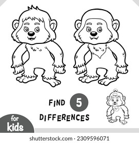 Cute cartoon yeti animal, find differences educational game for children