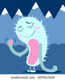 Cute cartoon yeti on mountain. Vector illustration for card, poster, print and banner.