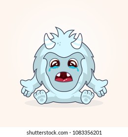 Cute cartoon yetti. Crying monster illustration