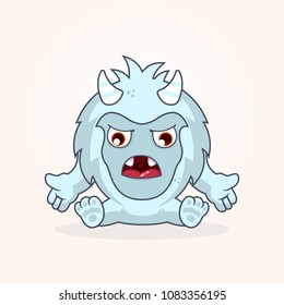 Cute cartoon Yetti. Sad monster illustration