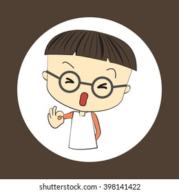 cute cartoon of young boy gesturing okay and shows the sign that everything is fine