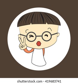 cute cartoon of young boy showing two fingers