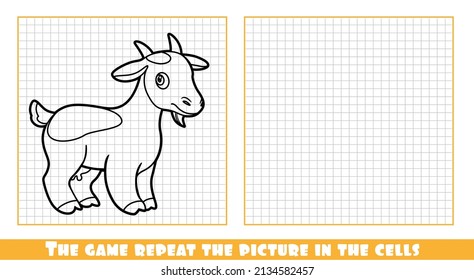 Cute cartoon young goat outlined the game repeat the picture in the cells
