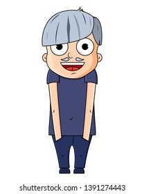 Cute cartoon young grandfather with happy emotions. Vector illustration