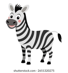 Cute cartoon zebra. African animal safari in playful style. Suitable for children's books, sticker, mascot, fairy tales, logo. Isolated vector illustration on white background. Side view
