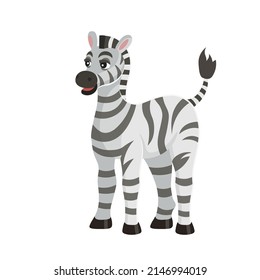 Cute cartoon zebra character.  Animals of Africa. Vector cartoon illustration.
