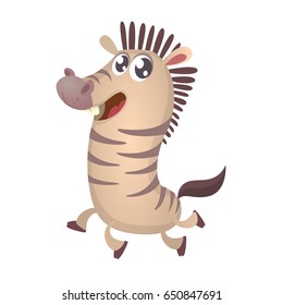 Cute cartoon zebra character icon. Wild animal collection. Baby education. Isolated on white background. Flat design. Vector illustration of zebra running and smiling
