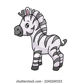 Cute cartoon zebra isolated on white background. Funny animal character.