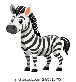 Cute cartoon zebra isolated on white background. Side view. Vector illustration.