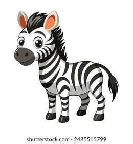 Cute cartoon zebra isolated on white background. Side view. Vector illustration.