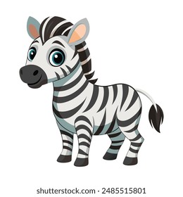 Cute cartoon zebra isolated on white background. Side view. Vector illustration.