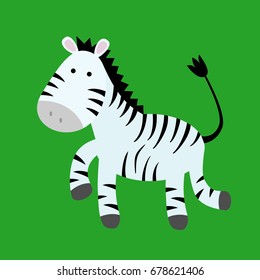 Cute cartoon zebra isolated on a green background. Smiley animal. Vector illustration.