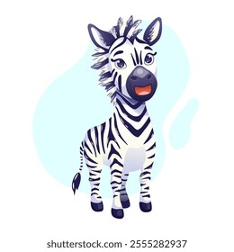 Cute cartoon zebra isolated.  Vector illustration.