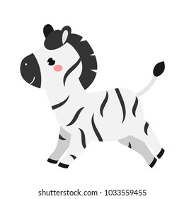 Cute cartoon zebra. Kawaii animal character for kids and baby fashion prints and design. vector illustration. Isolated clip art