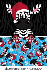 Cute Cartoon Zebra in Santa Claus Hat Pattern

