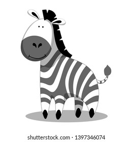Cute cartoon zebra with shadow isolated. Flat vector illustration