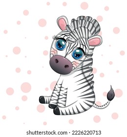 Cute cartoon zebra is sitting and waving its tail. Children's character
