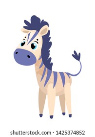 Cute cartoon zebra. Vector illustration in children's style, for children's books, posters, stickers or room decor