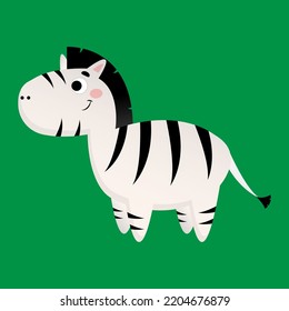 Cebra de dibujos animados. Ilustración del vector aislada en fondo verde