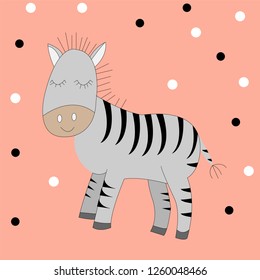 Cute cartoon zebra. Vector print. Isolated. Color background. Good for t shirt design, stickers, cards and nursery decor.