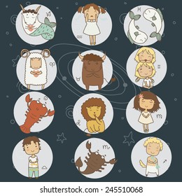 Cute cartoon zodiac set in vector