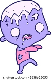 cute cartoon zombie in bright neon colors
